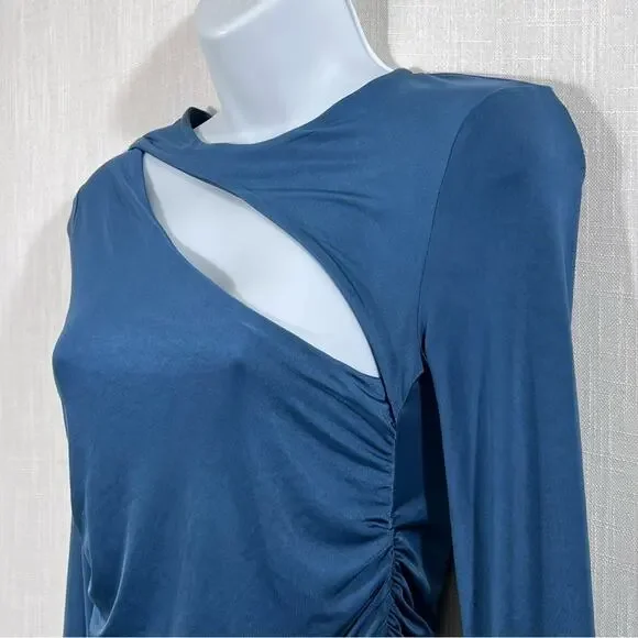 Pull&Bear‎ NWT Ruched Bodycon Cut Out Blue Mini Dress Size S - Picture 9 of 15